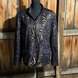 Alfred Dunner blazer plus knit navy blue copper animal pockets 16 FIRM on PRICE